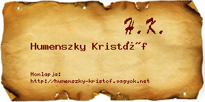 Humenszky Kristóf névjegykártya